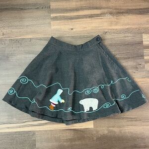 Vintage 90s Y2K Gap Embroidered Textured Polar Bear & Girl Skirt - Grey - Size 5